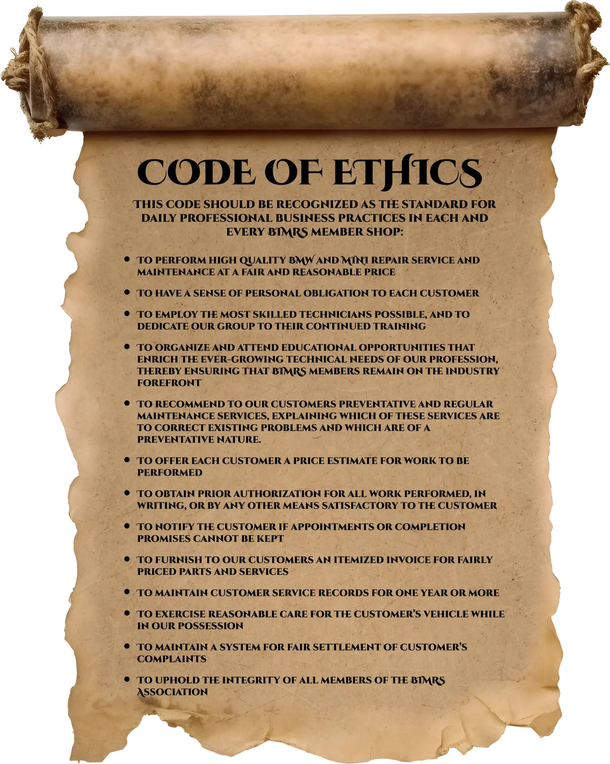 A visual representation of a code of ethics document, highlighting principles of integrity and responsibility in a professional setting.