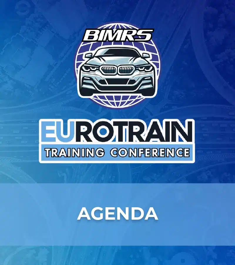 Graphic for EuroTrain Training Conference with logos and 'AGENDA' text on a blue background.