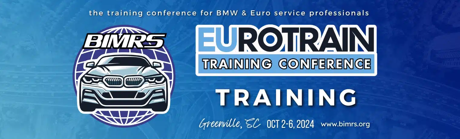 Banner for BIMRS & Eurotrain Training Conference with Training, Greenville, SC, Oct 2-6, 2024, and website link.